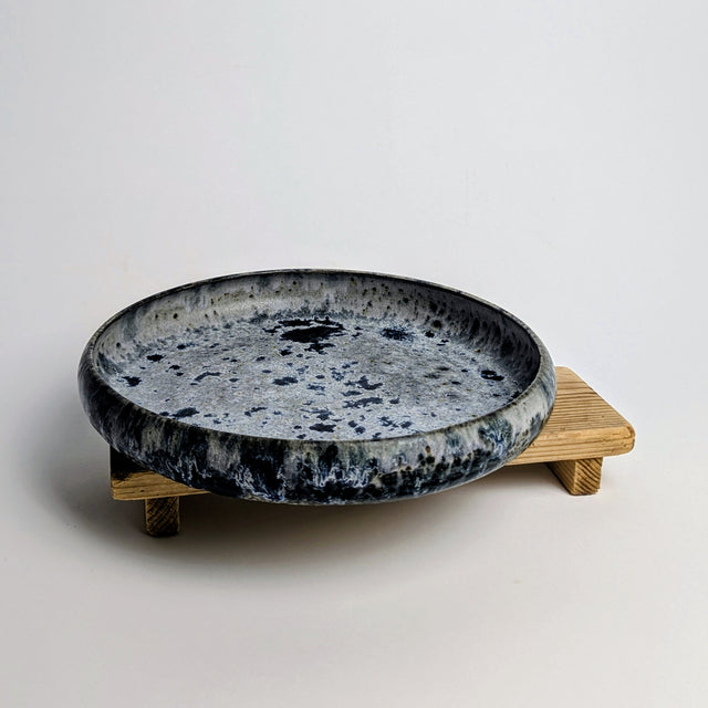 Blue stoneware bowl - low and wide