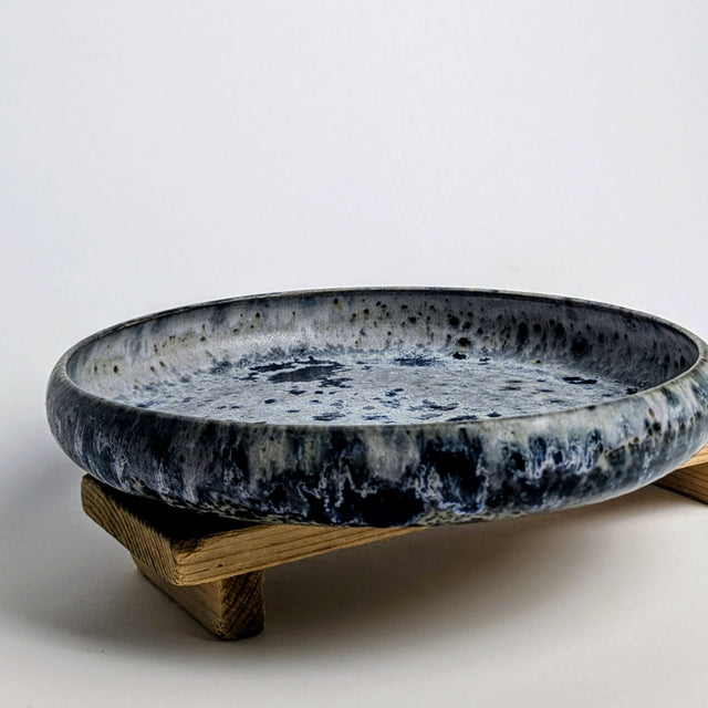Blue stoneware bowl - low and wide