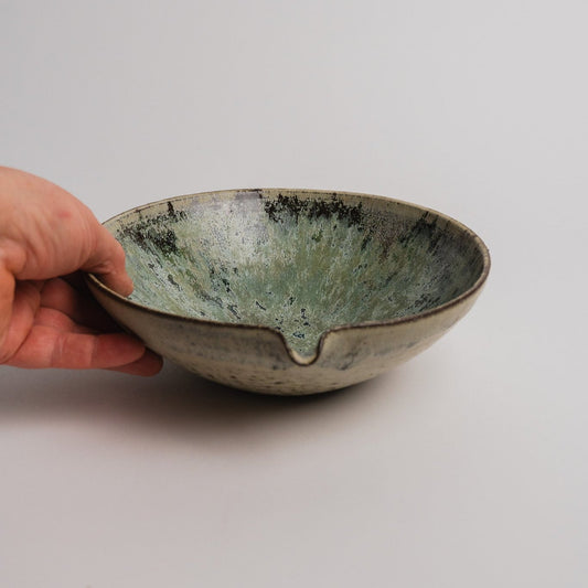 Bowl with a pouring lip - green glazing