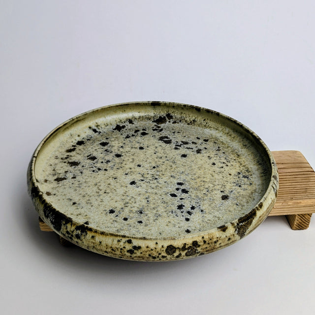 Ochre brown stoneware bowl - low and wide